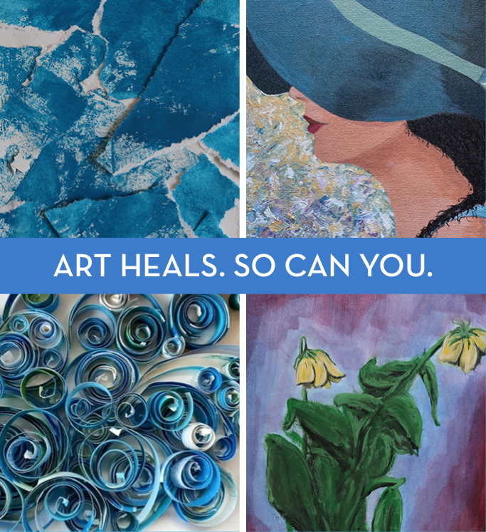 Art Heals. So Can You. Collage of participant artwork.